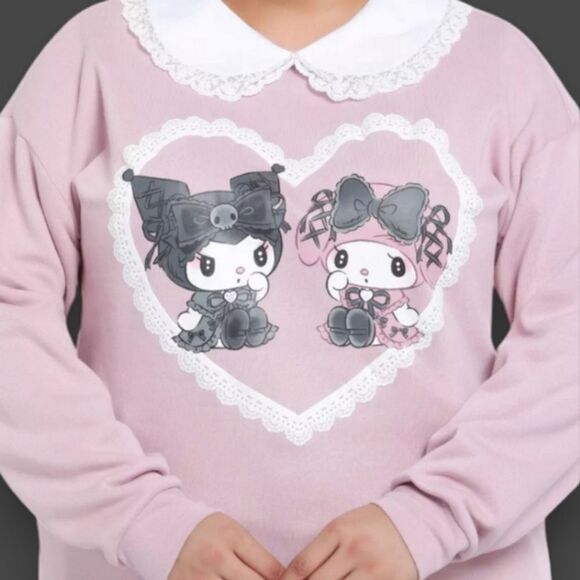 My Melody & Kuromi Lolita Lace Dusty Rose Pink Sweatshirt - Picture 1 of 3
